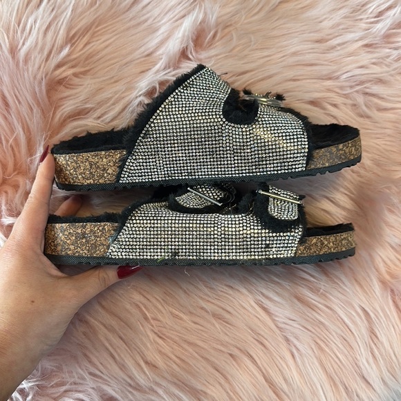 Nicole Miller New York Sparkle Jewel Studded Buckle Girly Slides Sandals - Picture 4 of 6